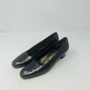 Salvatore Ferragamo Womens Square Toe Block Heel Slip-On Pumps Black Size 7